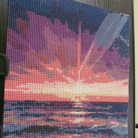 Finished Diamond Art Picture of a Sunrise on a Beach Scene #22412025 - Picture 1 of 2
